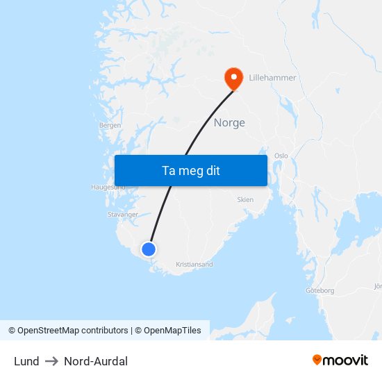 Lund to Nord-Aurdal map