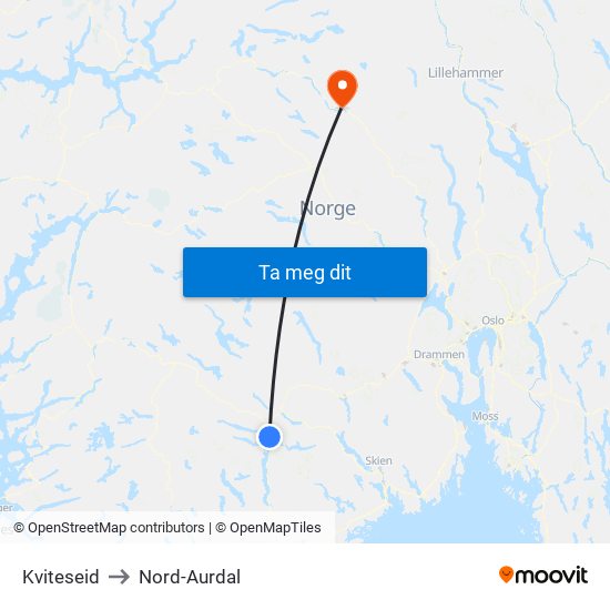 Kviteseid to Nord-Aurdal map