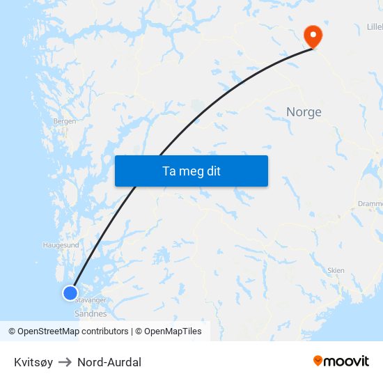 Kvitsøy to Nord-Aurdal map