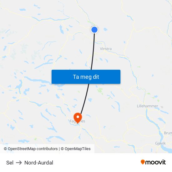 Sel to Nord-Aurdal map