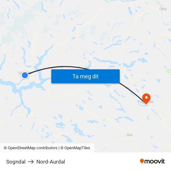 Sogndal to Nord-Aurdal map