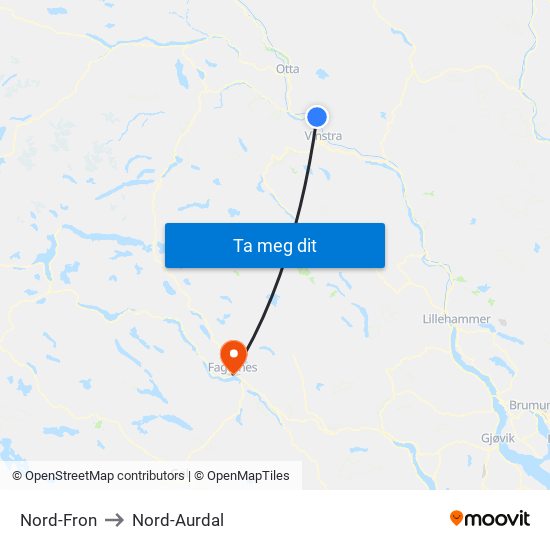 Nord-Fron to Nord-Aurdal map