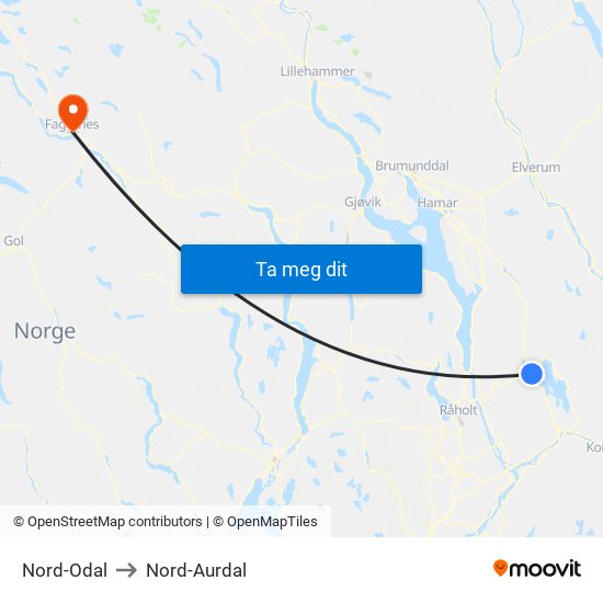 Nord-Odal to Nord-Aurdal map