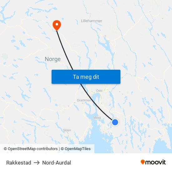 Rakkestad to Nord-Aurdal map