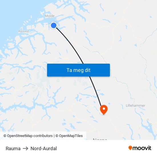 Rauma to Nord-Aurdal map