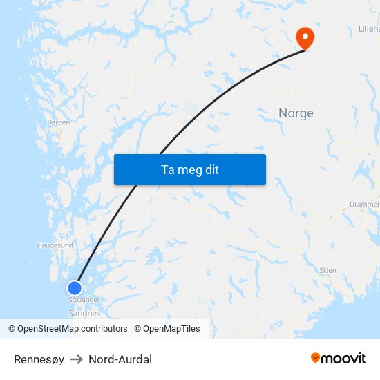 Rennesøy to Nord-Aurdal map