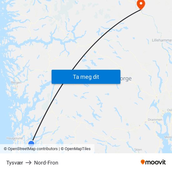 Tysvær to Nord-Fron map