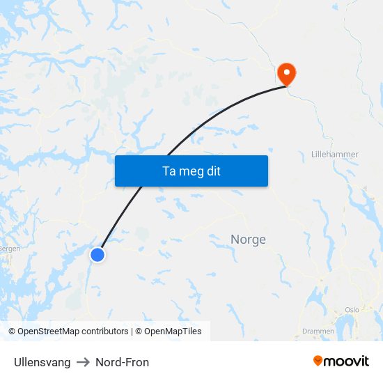 Ullensvang to Nord-Fron map