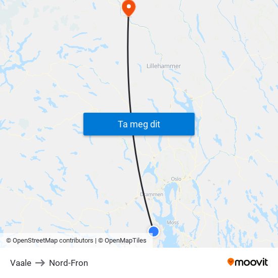 Vaale to Nord-Fron map