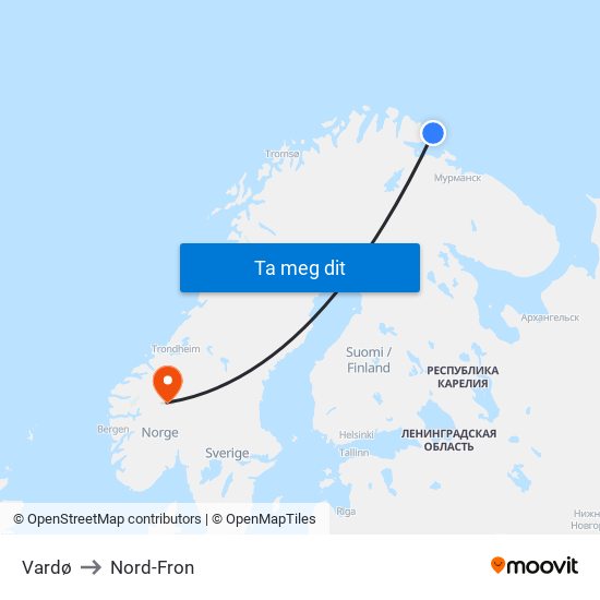 Vardø to Nord-Fron map