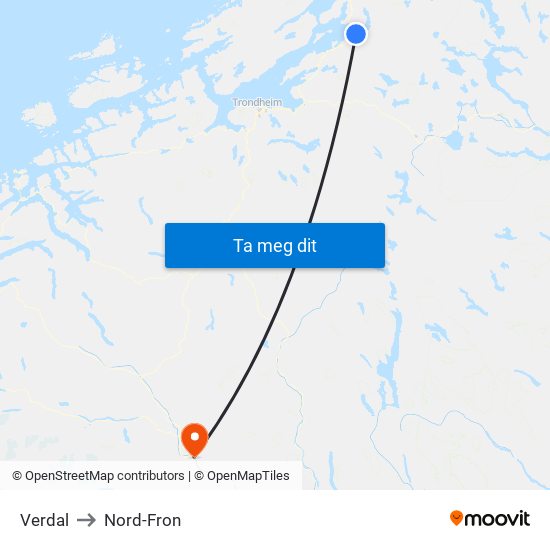 Verdal to Nord-Fron map