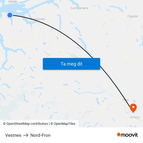 Vestnes to Nord-Fron map