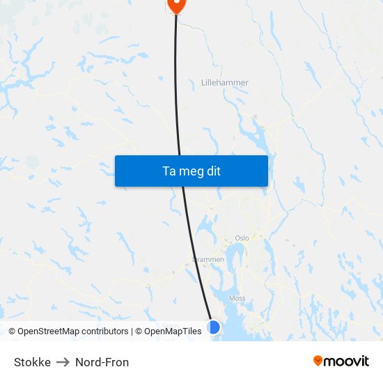 Stokke to Nord-Fron map