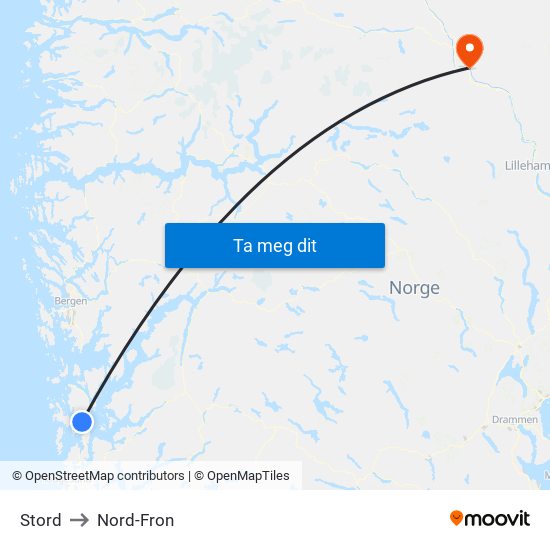 Stord to Nord-Fron map