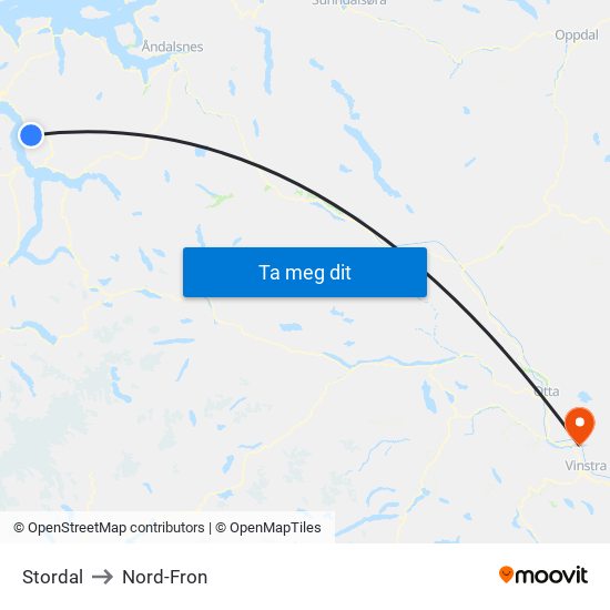 Stordal to Nord-Fron map