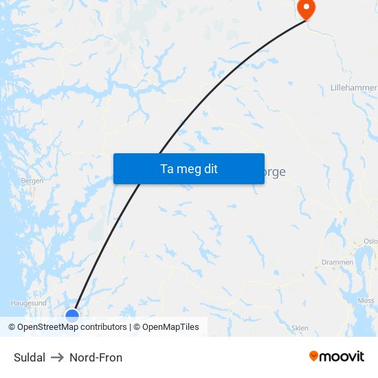 Suldal to Nord-Fron map