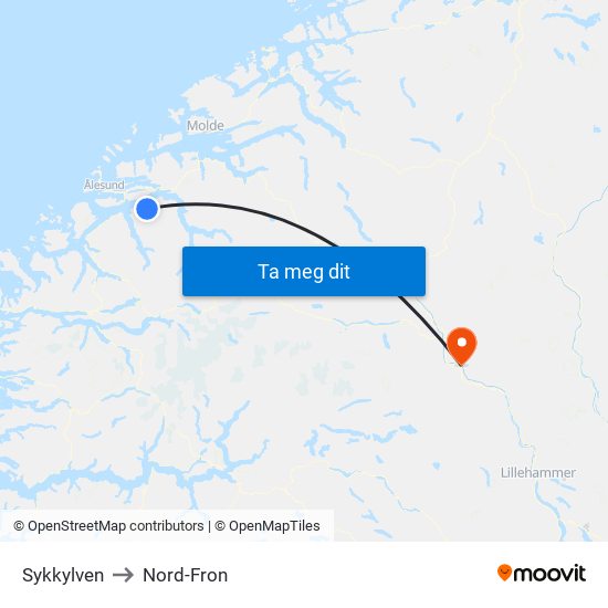 Sykkylven to Nord-Fron map