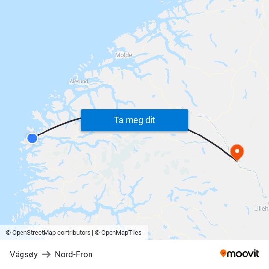 Vågsøy to Nord-Fron map