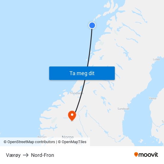 Værøy to Nord-Fron map