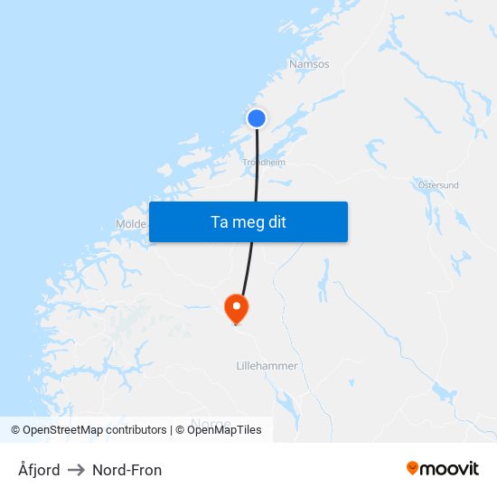 Åfjord to Nord-Fron map