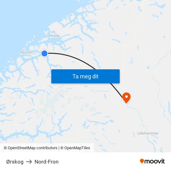 Ørskog to Nord-Fron map