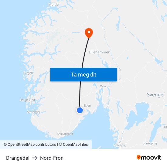 Drangedal to Nord-Fron map