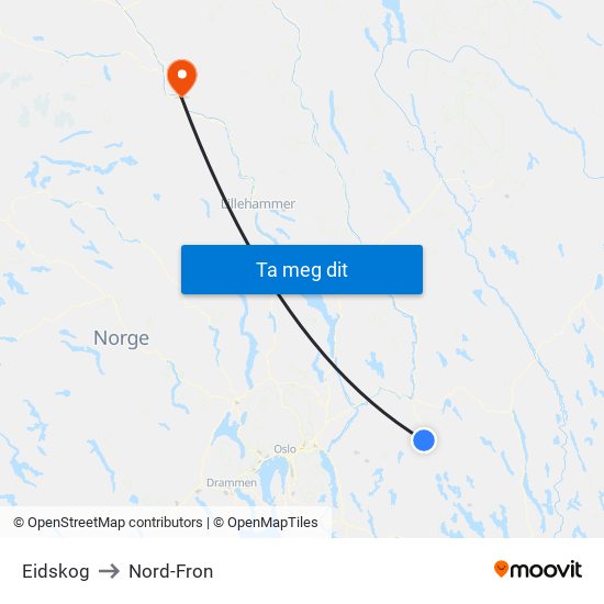 Eidskog to Nord-Fron map