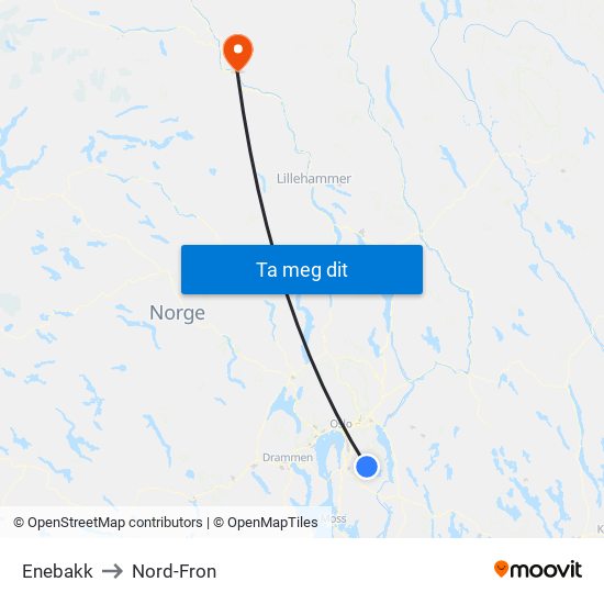 Enebakk to Nord-Fron map