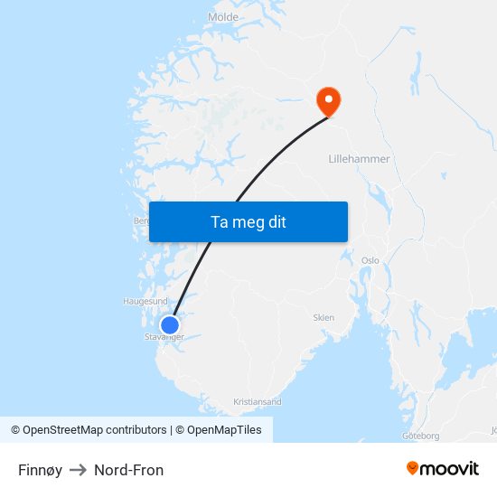 Finnøy to Nord-Fron map