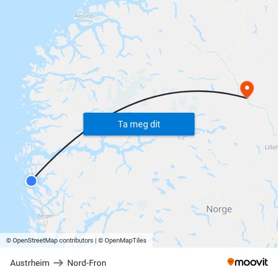 Austrheim to Nord-Fron map