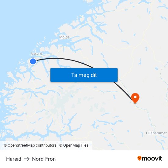 Hareid to Nord-Fron map