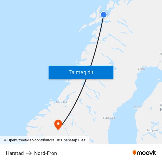 Harstad to Nord-Fron map