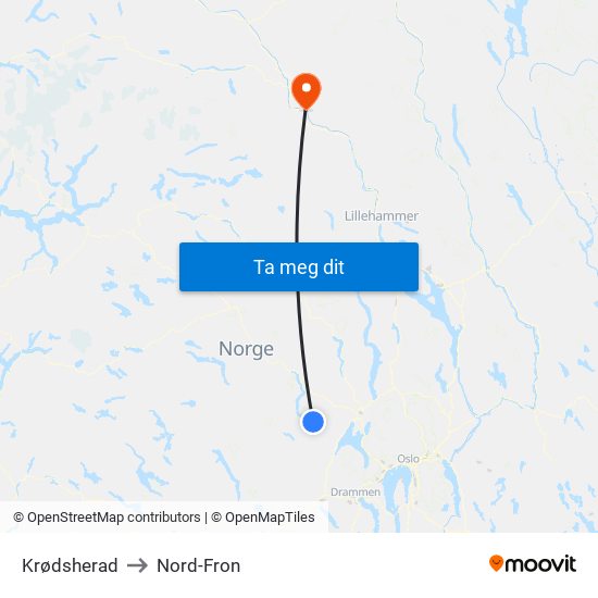 Krødsherad to Nord-Fron map