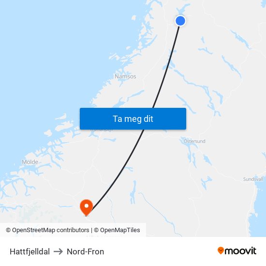 Hattfjelldal to Nord-Fron map