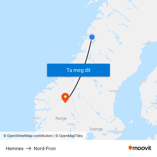 Hemnes to Nord-Fron map