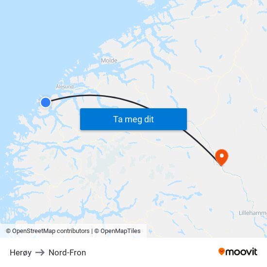 Herøy to Nord-Fron map