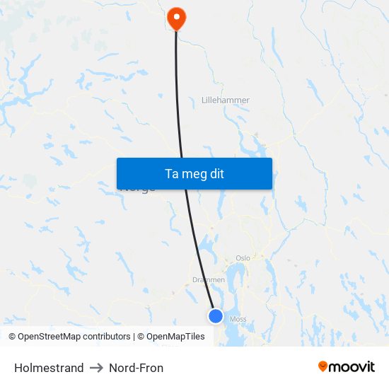 Holmestrand to Nord-Fron map