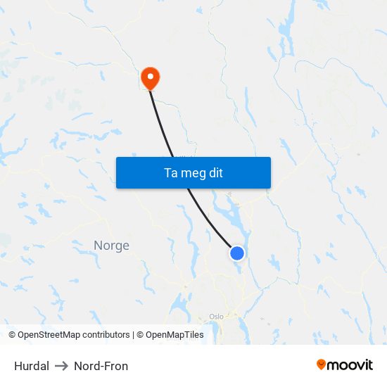 Hurdal to Nord-Fron map