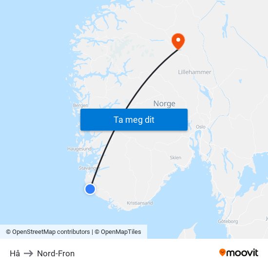 Hå to Nord-Fron map
