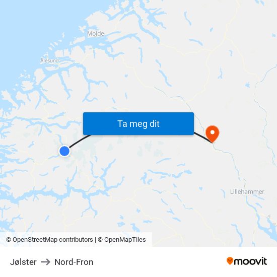 Jølster to Nord-Fron map