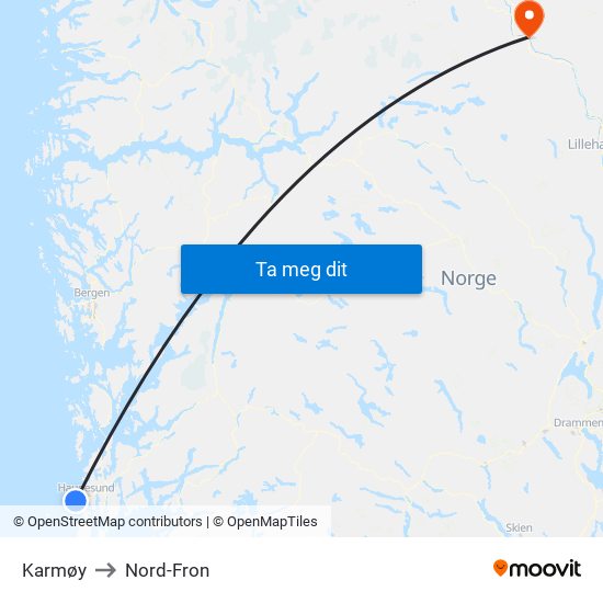 Karmøy to Nord-Fron map
