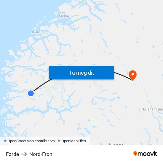 Førde to Nord-Fron map