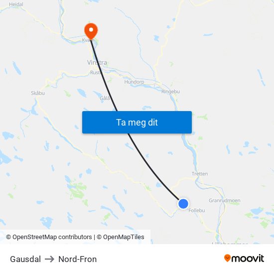 Gausdal to Nord-Fron map