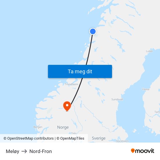 Meløy to Nord-Fron map