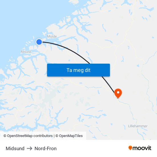 Midsund to Nord-Fron map