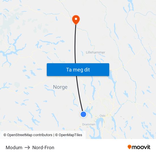 Modum to Nord-Fron map