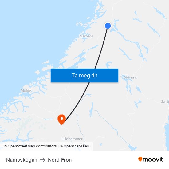 Namsskogan to Nord-Fron map
