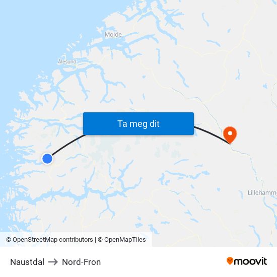 Naustdal to Nord-Fron map