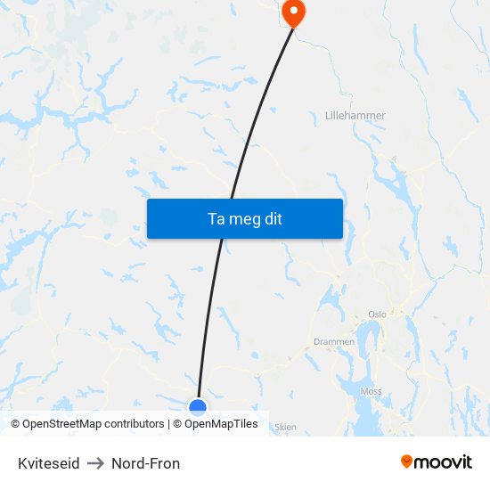 Kviteseid to Nord-Fron map