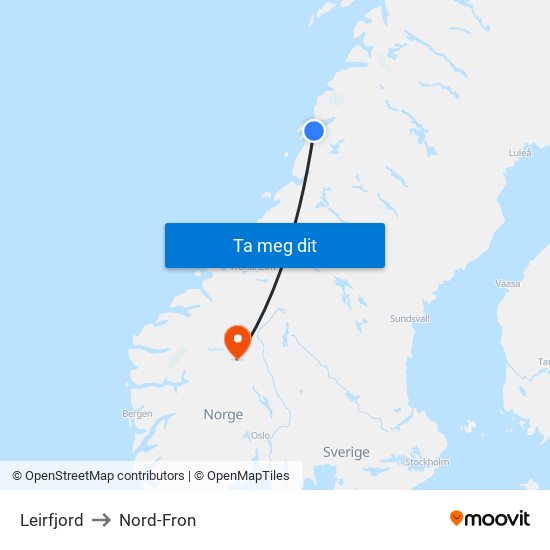 Leirfjord to Nord-Fron map
